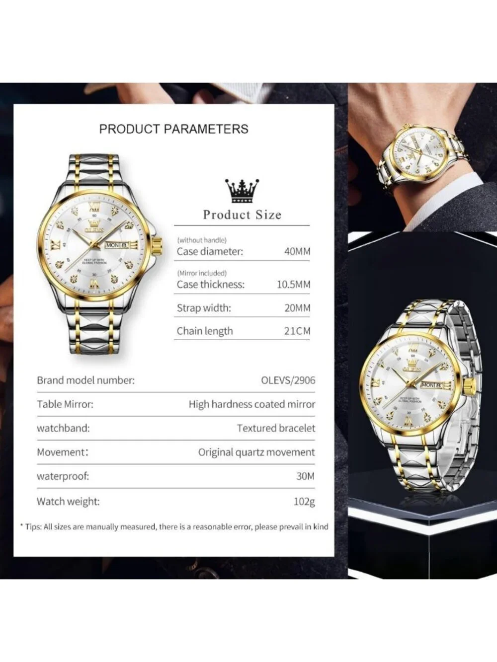 Olevs Men's Silver Gold Stainless White Face Analog Waterproof Luminous Watch